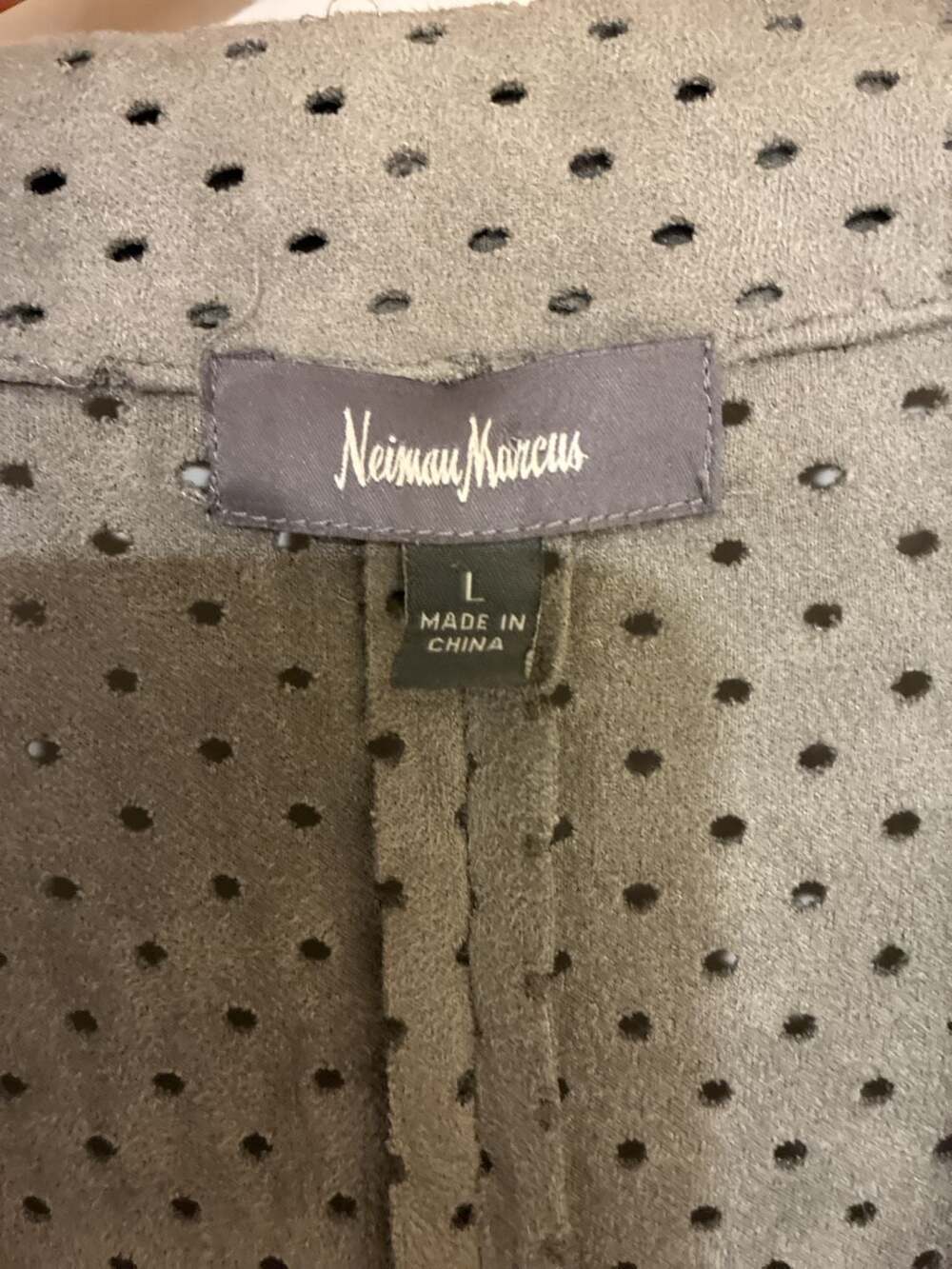 Neiman Marcus Women's Gray Perforated Suede Open Front Wrap Jacket with Belt